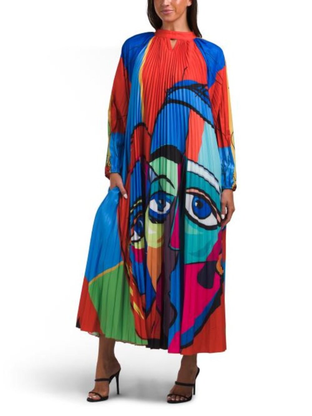 NANCY YANG Pleated Abstract Maxi Dress